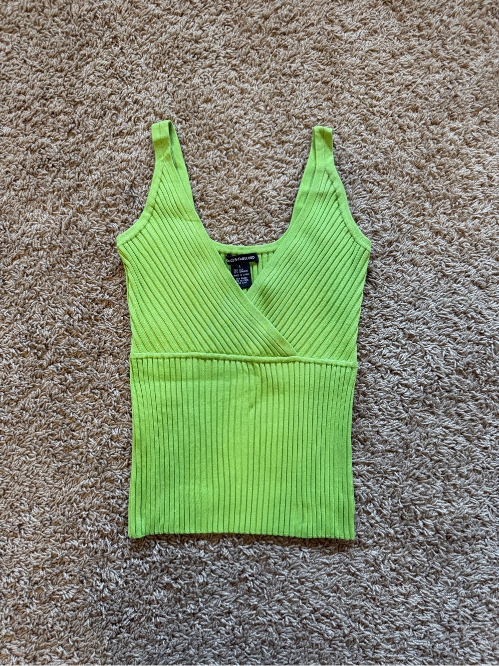 Ribbed Silk Tank Top - Lime Green